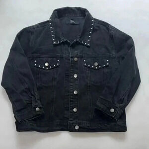 Forever 21 Women's Black Studded Denim Jacket Size L Casual